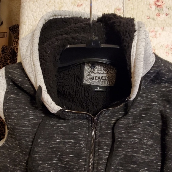 Heathered grey & black fur lined zip up hoodie - Picture 3 of 3